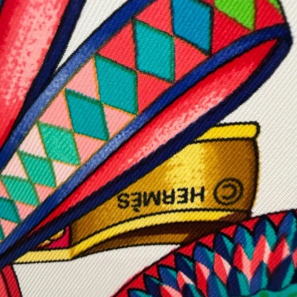 Hermes Multicolor Geometric Silk Scarf - Picture 2 of 3